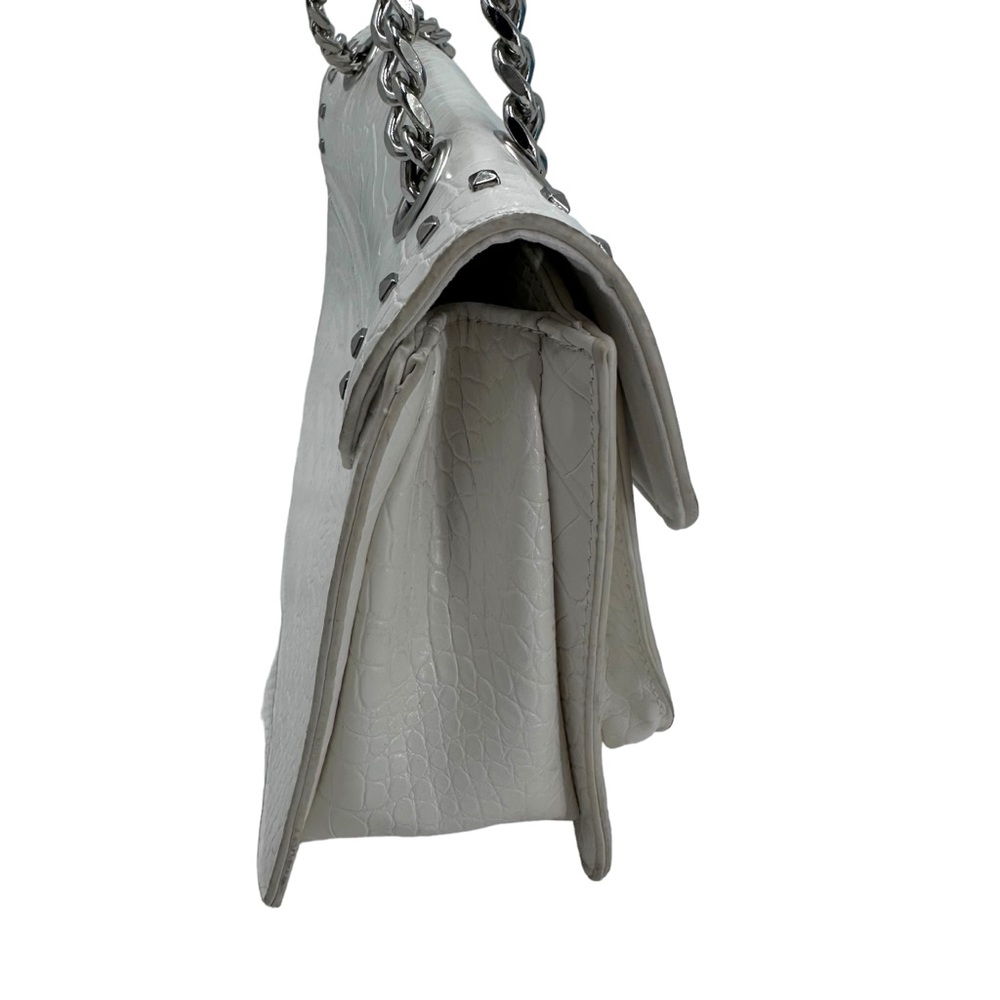 Badgley Mischka Crossbody/Shoulder Chain White Vegan Leather Studded Croco Bag - Picture 4 of 11